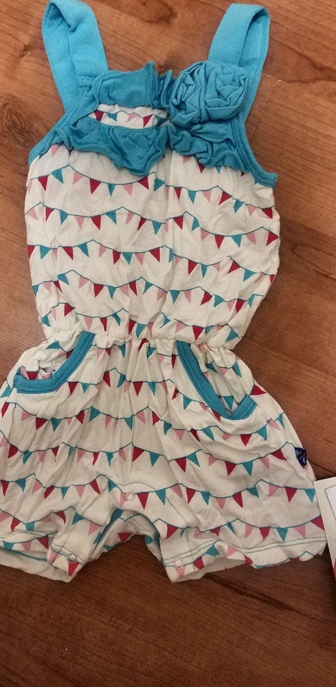 Kickee flamingo party flags romper